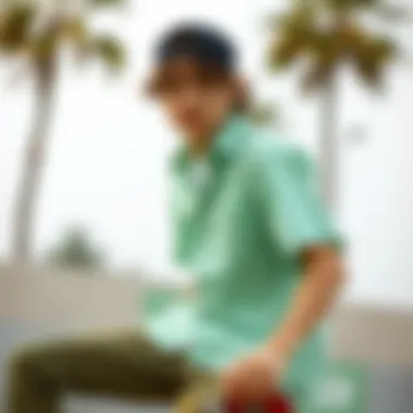 Fashion layering with a mint green shirt in a streetwear outfit