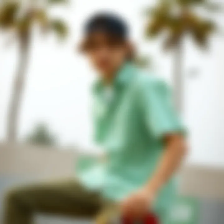 Fashion layering with a mint green shirt in a streetwear outfit