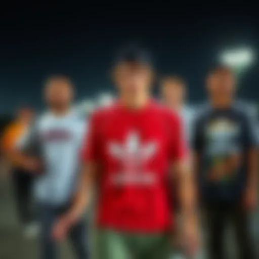 Diverse Styles of adidas Tees A vibrant collection of adidas tees showcasing various skateboarding styles.