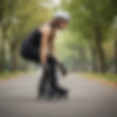 An adult skater demonstrating proper fit and comfort while wearing roller blades in a park setting.