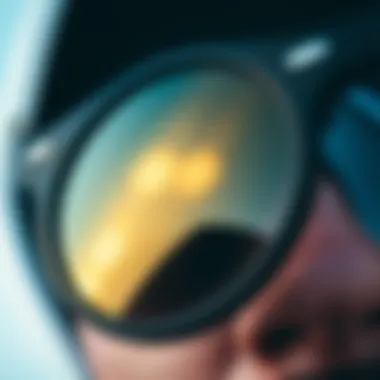 Close-up of high-quality lens in round sunglasses