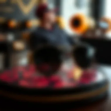 Stylish round sunglasses on a decorative surface