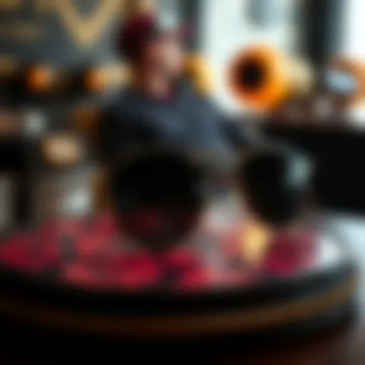 Stylish round sunglasses on a decorative surface