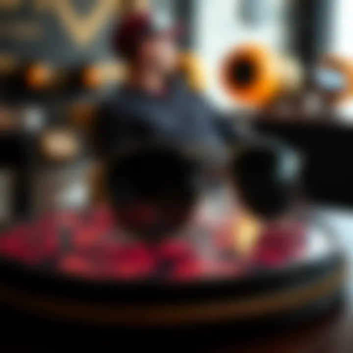 Stylish round sunglasses on a decorative surface