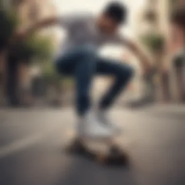 A skateboarder performing tricks while wearing New Balance canvas sneakers