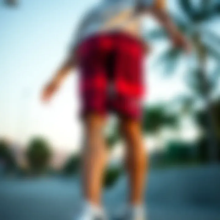 Skateboarding in Style: Nike Cut-Off Shorts Dynamic view of a skateboarder wearing Nike cut-off shorts