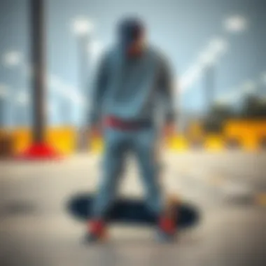 Stylish arrangement of Nike fleece trackpants with skateboard gear