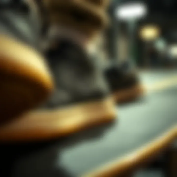 Close-up of Nike skate shoes on a skateboard deck