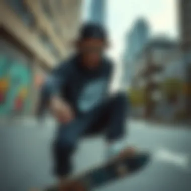 Dynamic skateboarder showcasing Nike apparel in an urban environment