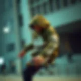 Embracing Skate Culture with Style A stylish skateboarding scene featuring the olive green Adidas hoodie