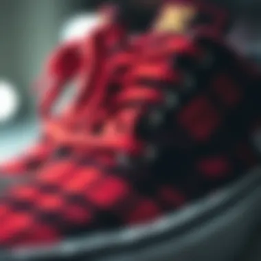 Close-up of plaid pattern on DC shoes highlighting texture