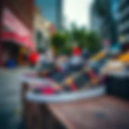 Stylish plaid DC shoes displayed in an urban setting