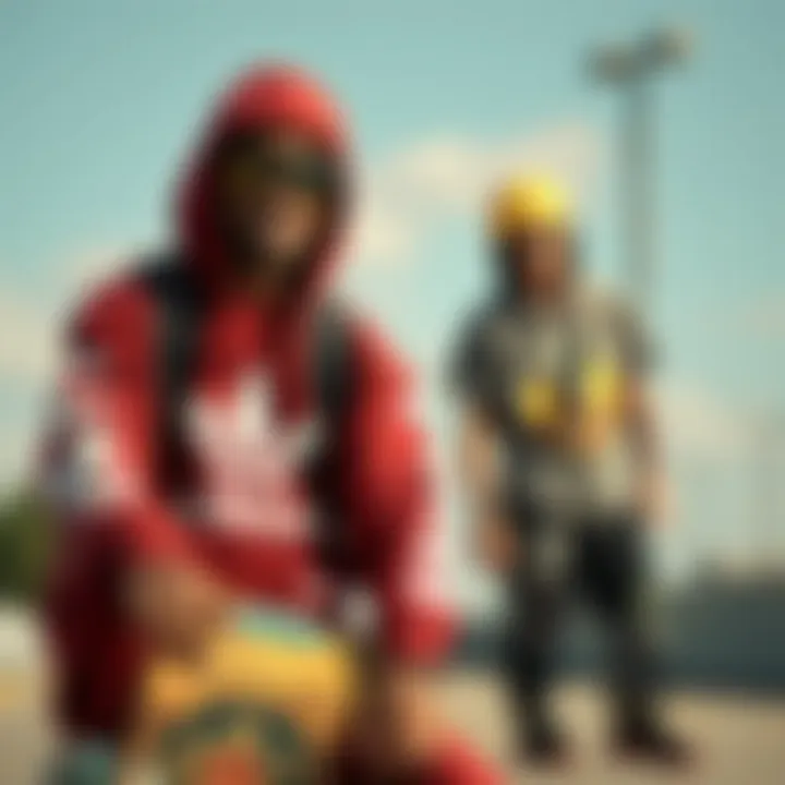 Various skateboard brands represented through their distinct clothing styles