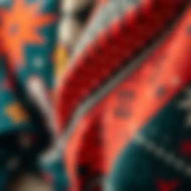 Close-up of fabric patterns and textures used in skateboard apparel