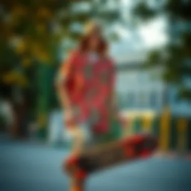 Skateboarder wearing fashionable clothing that embodies skate culture