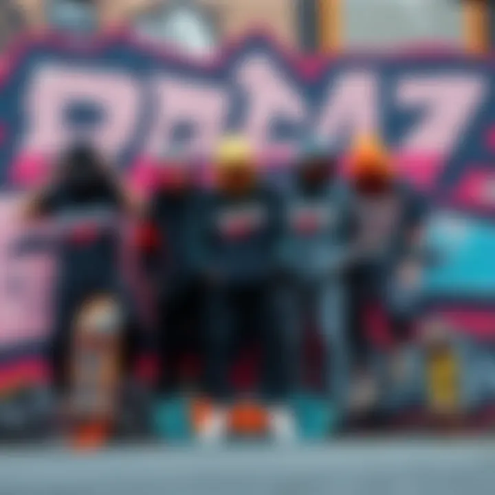 A vibrant Reebok apparel collection displayed against a graffiti backdrop symbolizing skate culture.