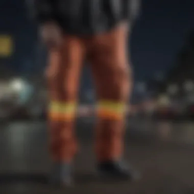 Nighttime scene highlighting the visibility of reflective cargo pants