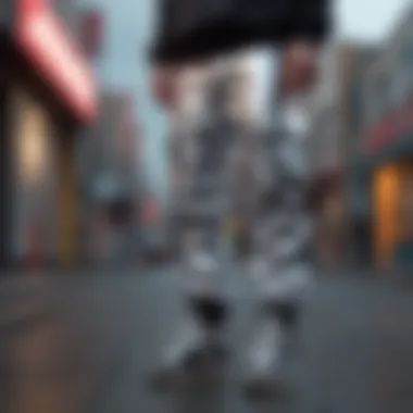 Reflective Cargo Pants in Streetwear Culture A collection of reflective cargo pants displayed in a streetwear context
