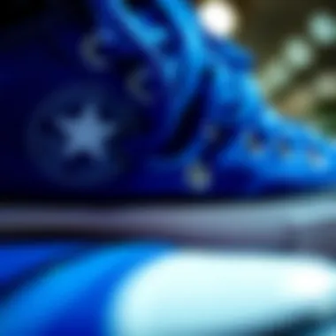 Close-up of the design details of royal blue Converse