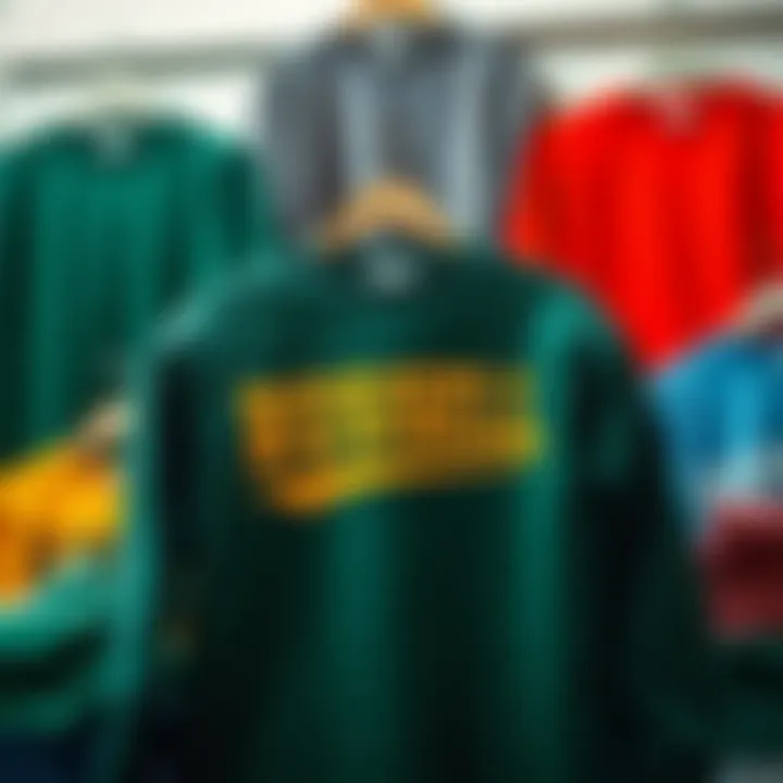 Various color options of Russell Athletics crewneck displayed creatively.