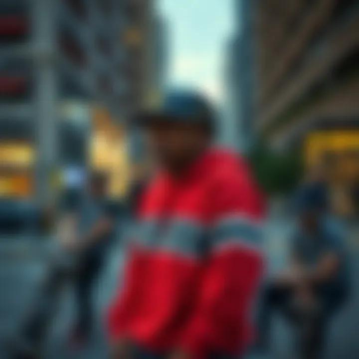 Candid shot of skateboarders wearing the crewneck in an urban setting