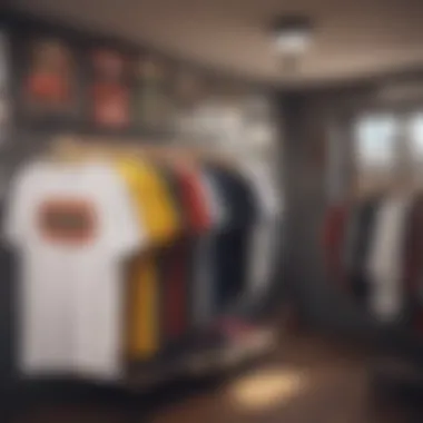 A stylish display of scum t-shirts hanging in a boutique