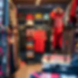 Vibrant skate shop clothing display featuring diverse styles