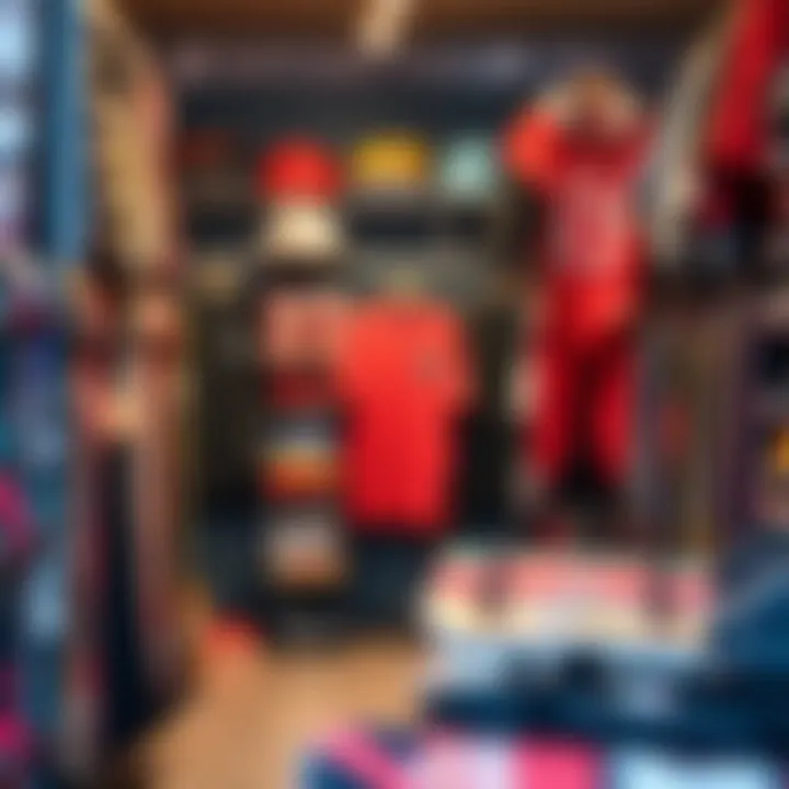 Vibrant skate shop clothing display featuring diverse styles