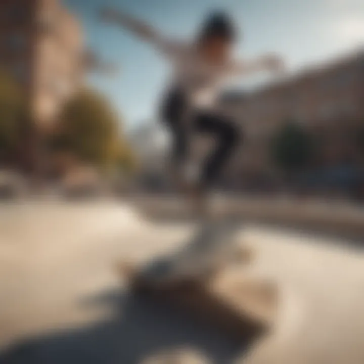 A skateboarder performing tricks in an urban skate park