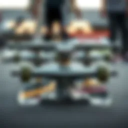 Close-up view of skateboard trucks mounted on an 8.0 deck