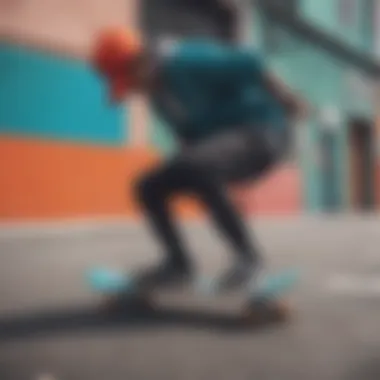 Skateboarder showcasing color blocking on the streets