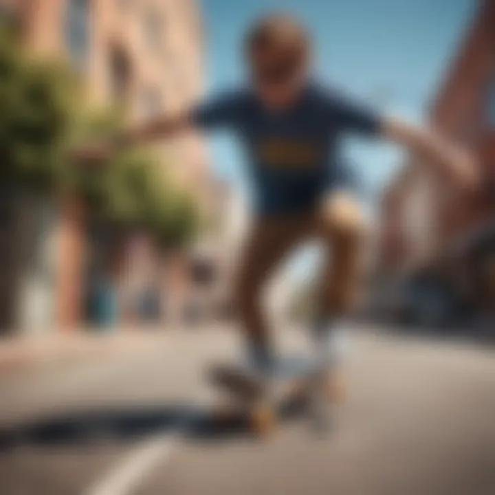 Skateboarder wearing Holbrook polarised sunglasses while performing tricks in a vibrant urban setting.