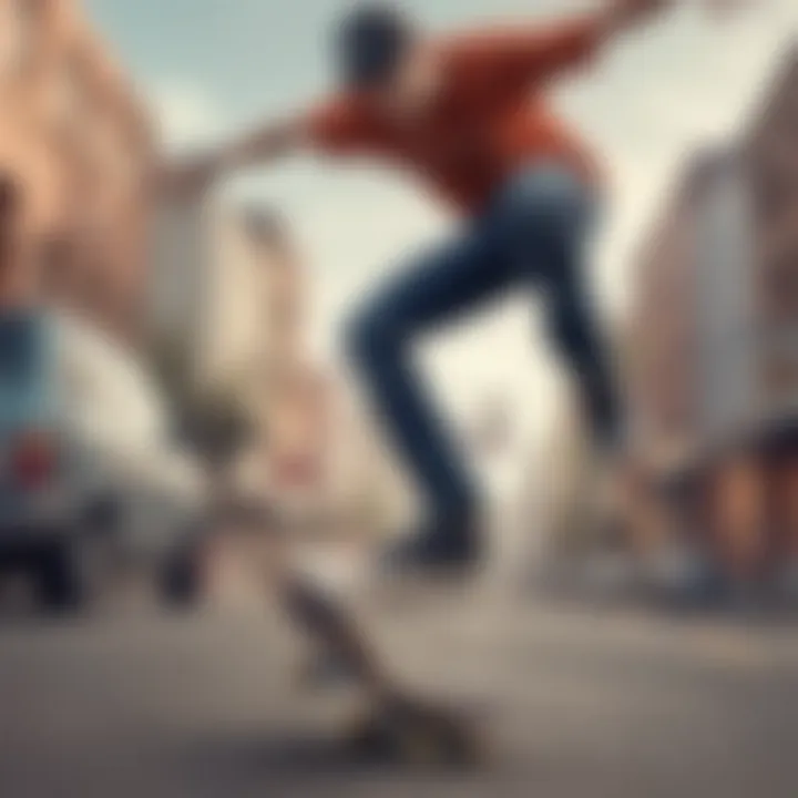 A skateboarder executing a trick while wearing ES shoes in an urban setting