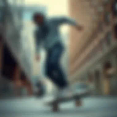 Skateboarder wearing Nike fleece trackpants in an urban environment