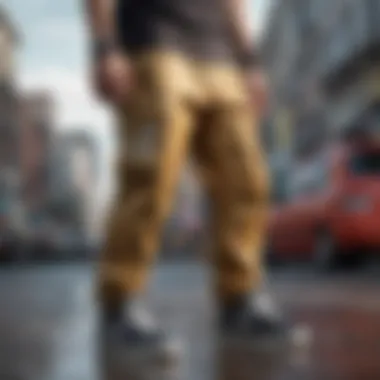 Reflective Cargo Pants in Action Skateboarder wearing reflective cargo pants in an urban setting