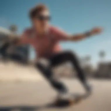 Skateboarder performing tricks while wearing Spy Cyrus sunglasses