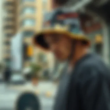 Skateboarder styling a reversible bucket hat in an urban setting
