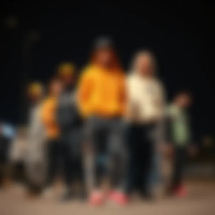 Group of skateboarders showcasing diverse styles with Nike fleece trackpants