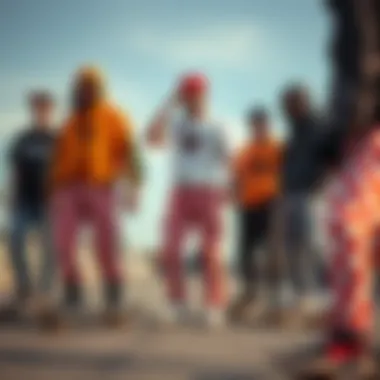 Group of skateboarders showcasing individual styles with checkered pants
