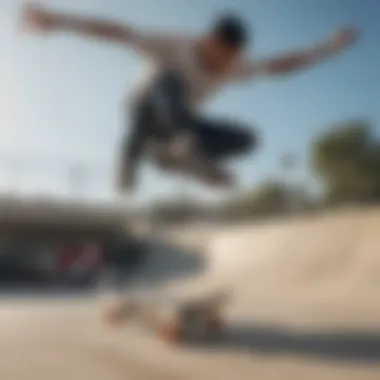 Action shot of a skateboarder wearing Nike SB shoes performing a trick