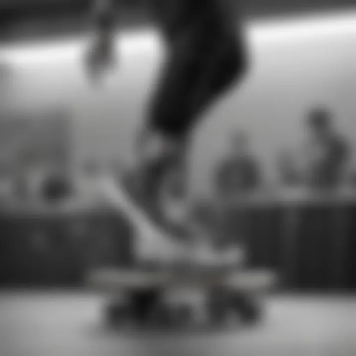 Skater performing tricks while wearing platform shoes