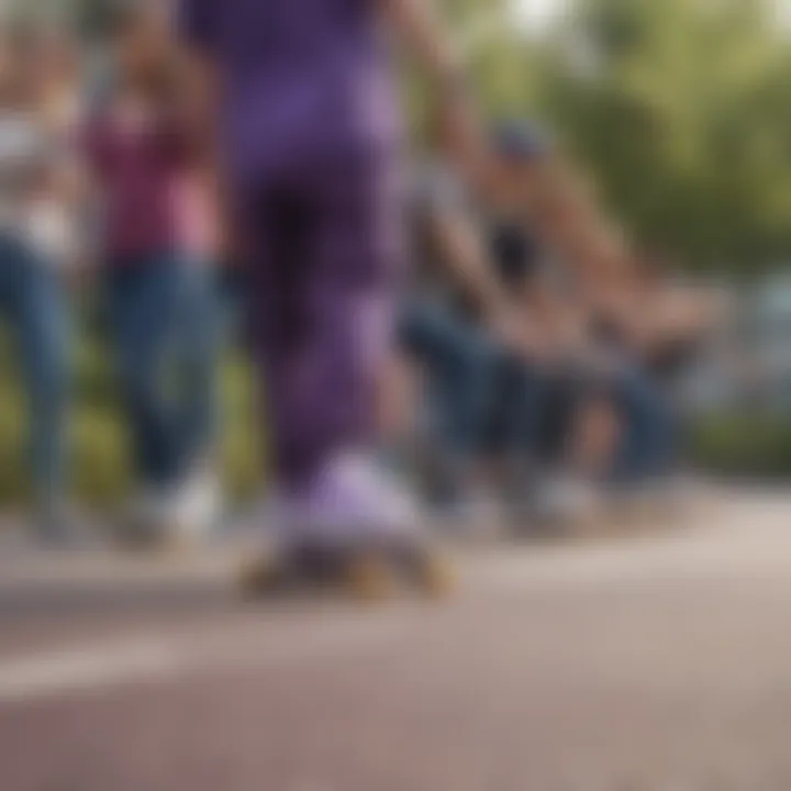 Group of skaters wearing Purple Strap Vans