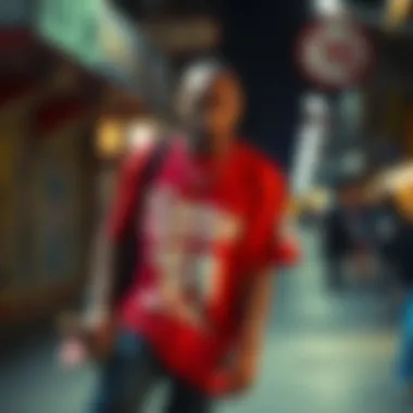 An artistic representation of the origins of the snoop shirt within skateboarding.