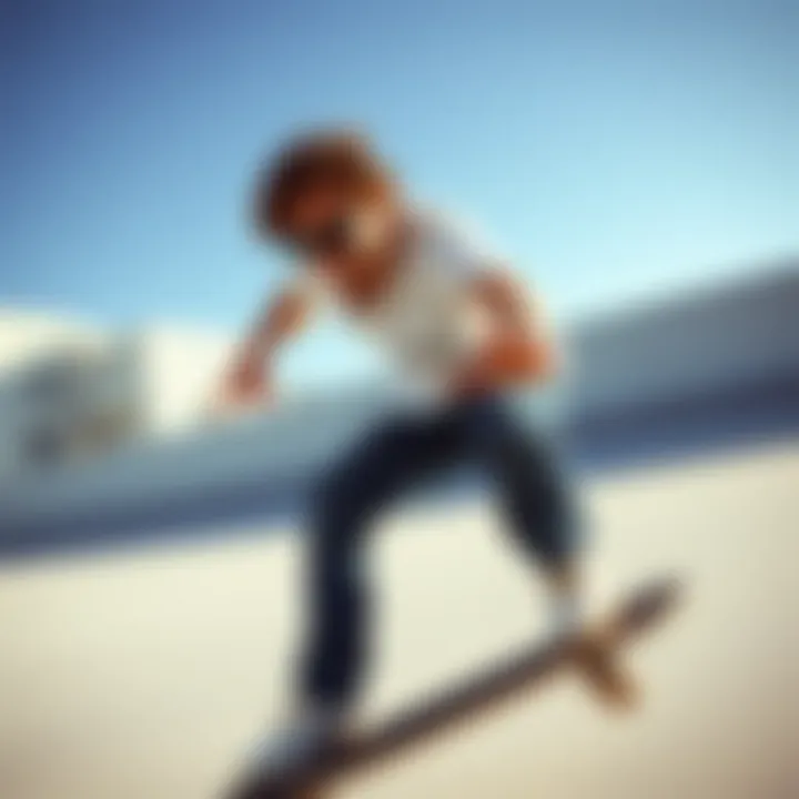 Skateboarder wearing sunglasses in action