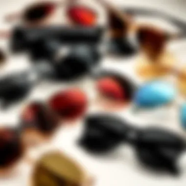 Different styles of sunglasses arranged artistically