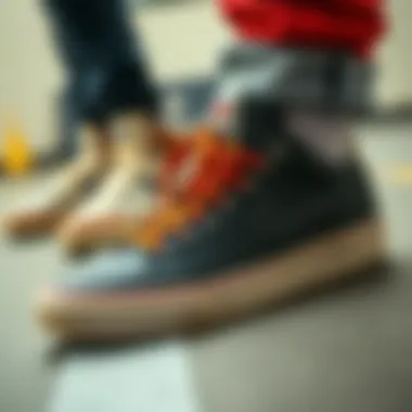 A close-up of classic sneakers inspired by 1980s pop culture.