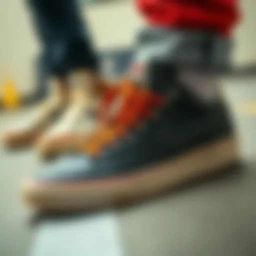 A close-up of classic sneakers inspired by 1980s pop culture.