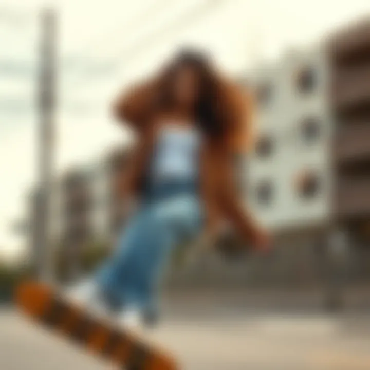 A fashion-forward outfit featuring baggy jeans