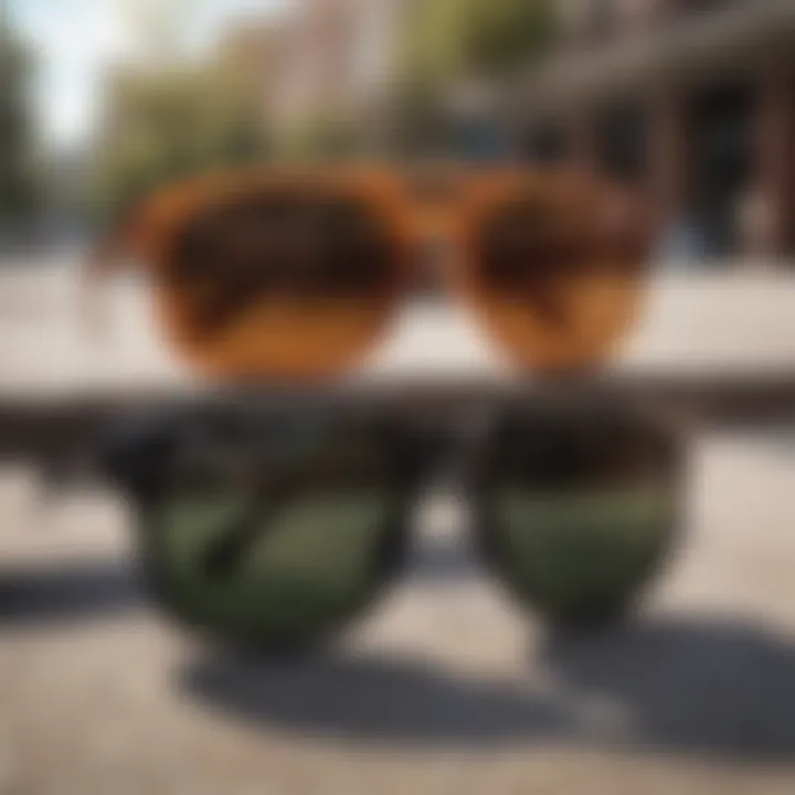 Side-by-side comparison of standard sunglasses and Holbrook polarised sunglasses highlighting visibility enhancement.