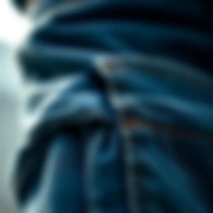 A close-up of crisp jeans highlighting the fabric texture and stitching details